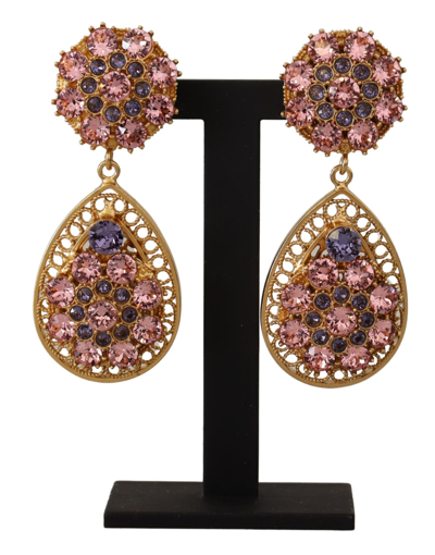 Shop Dolce & Gabbana Gold Crystal Dg Sicily Clip-on Jewelry Dangling Earrings