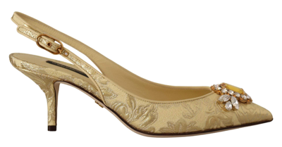 Shop Dolce & Gabbana Gold Crystal Slingbacks Pumps Heels Shoes
