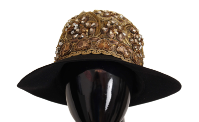 Shop Dolce & Gabbana Gold Embellished Crystal Rhinestone Embroidered Fedora Hat