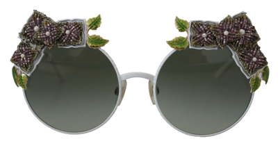 Shop Dolce & Gabbana Gold Floral Embellished Metal Frame Round Dg2186 Sunglasses
