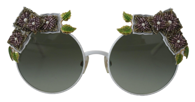 Dolce & Gabbana Gold Floral Embellished Metal Frame Round Dg2186 Sunglasses In Gold