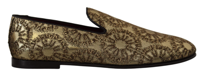 Shop Dolce & Gabbana Gold Jacquard Flats Mens Loafers Shoes
