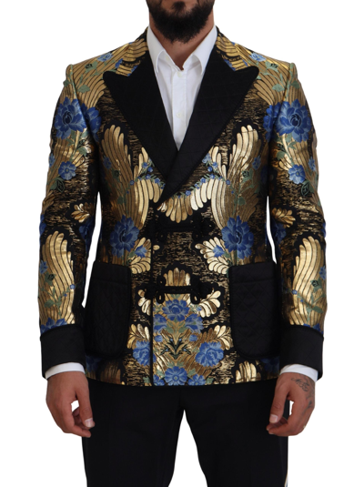 Dolce & Gabbana Gold Lurex Double Breasted Jacket Blazer In Gold