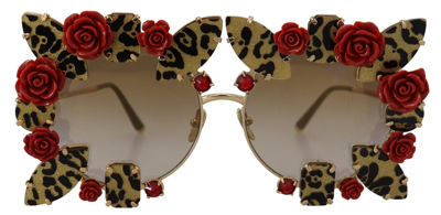 Shop Dolce & Gabbana Gold Metal Frame Roses Embellished Dg2207b Sunglasses
