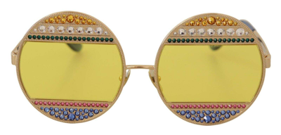 Shop Dolce & Gabbana Gold Oval Metal Crystals Shades Sunglasses