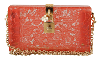 Shop Dolce & Gabbana Gold Padlock Box Peach Lace  Clutch Party Bag