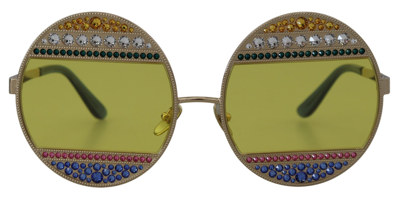 Shop Dolce & Gabbana Gold Oval Metal Crystals Shades Dg2209b Sunglasses