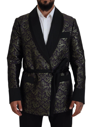 Shop Dolce & Gabbana Gold Purple Baroque Jacket Blazer Robe