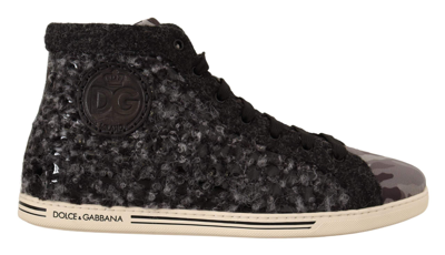 Shop Dolce & Gabbana Gray Black Wool Cotton High Top Sneakers