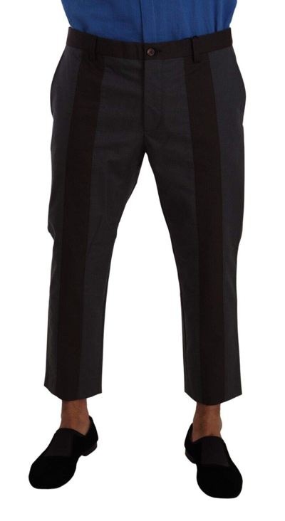 Dolce & Gabbana Gray Bordeaux Striped Cropped Trouser Pants In Gray