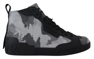 Shop Dolce & Gabbana Gray Canvas Cotton High Tops Sneakers Shoes