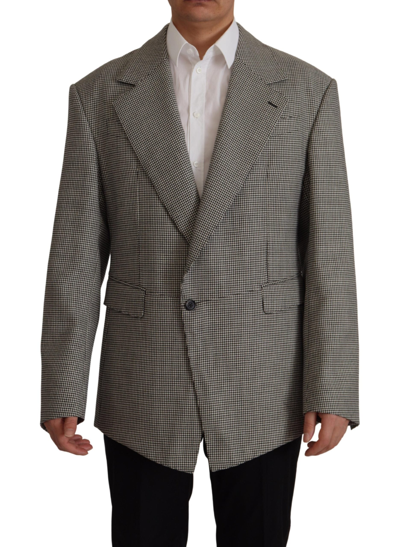 Shop Dolce & Gabbana Gray Checkered Single Breasted Jacket Blazer