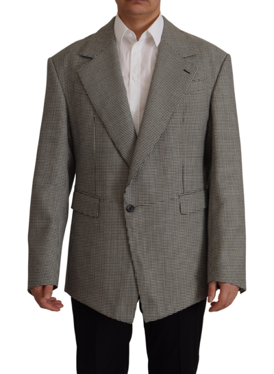 Dolce & Gabbana Gray Checkered Single Breasted Jacket Blazer In Gray