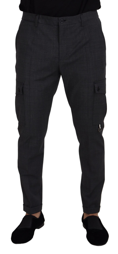 Dolce & Gabbana Gray Checked Cargo Trousers Stretch Pants In Gray