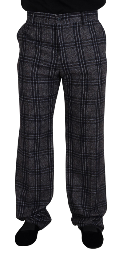 Shop Dolce & Gabbana Gray Checkered Mid Waist  Pants