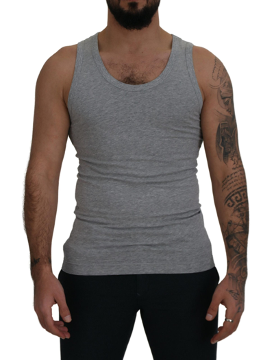 Shop Dolce & Gabbana Gray Cotton Sleeveless Logo  T-shirt