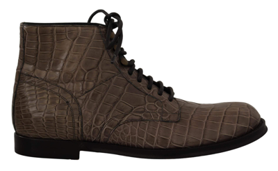 Shop Dolce & Gabbana Gray Crocodile Leather Derby Boots