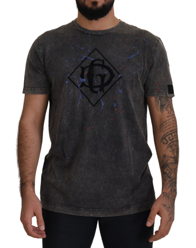 Shop Dolce & Gabbana Gray Discolored Effect Dg Logo T-shirt In Grey
