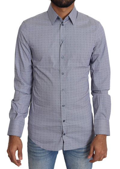 Shop Dolce & Gabbana Gray Dotted Semi Fitted Formal Sicilia Shirt