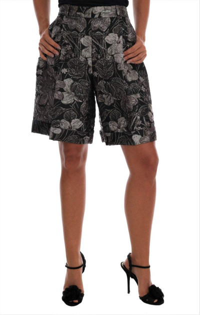 Dolce & Gabbana Gray Floral Brocade High Waist Shorts In Gray