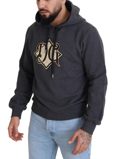 Shop Dolce & Gabbana Gray Logo Cotton Hooded Sweatshirt Sweater