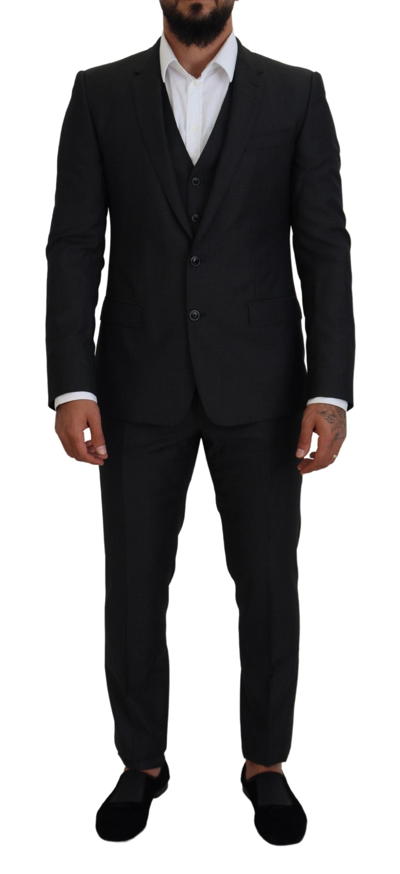 Dolce & Gabbana Black Single Breasted Formal Wool Blazer In Gray
