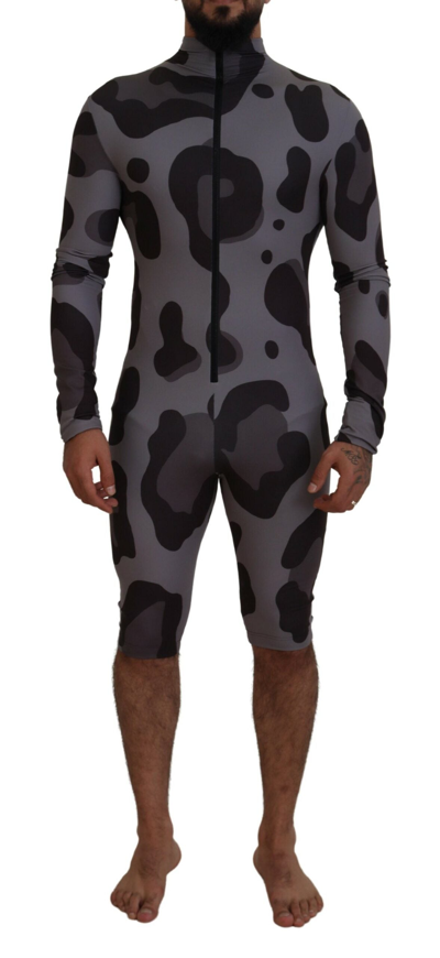 Shop Dolce & Gabbana Gray Patterned Polyester Wetsuit Swimwear