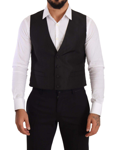Shop Dolce & Gabbana Gray Silk Slim Fit Waistcoat Formal Vest