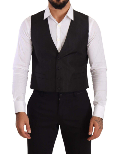 Dolce & Gabbana Gray Silk Slim Fit Waistcoat Formal Vest In Gray