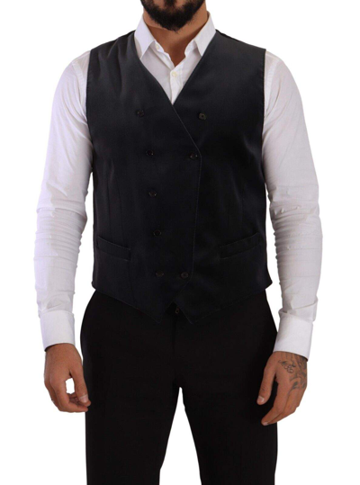 Shop Dolce & Gabbana Gray Velvet Cotton Slim Fit Waistcoat Vest