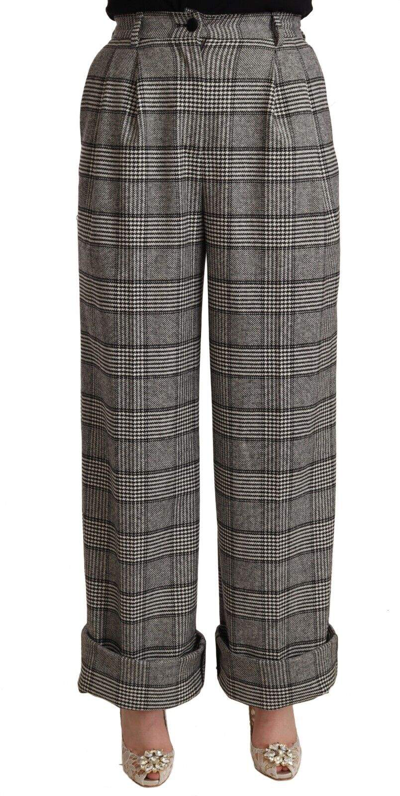 Dolce & Gabbana Gray Tartan Straight Trouser Wool Pants In Gray