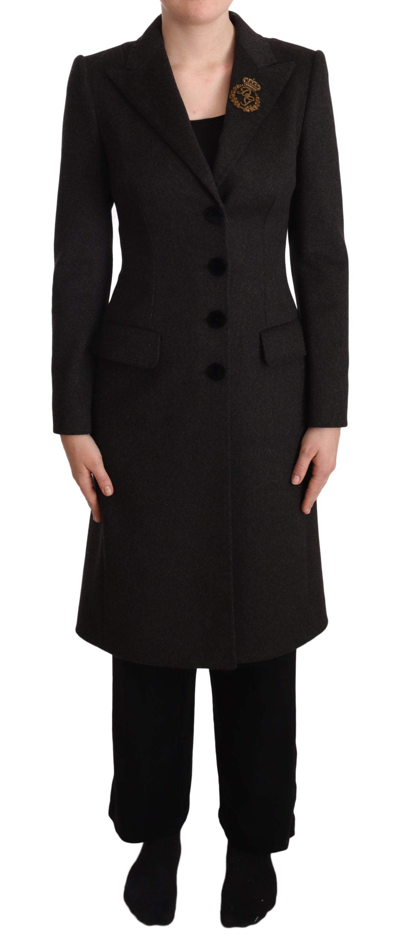 Shop Dolce & Gabbana Gray Wool Cashmere Coat Crest Applique Jacket