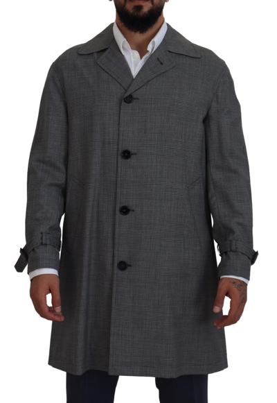 Shop Dolce & Gabbana Gray Wool Plaid Long Trench Coat Jacket Trench Coat Jacket