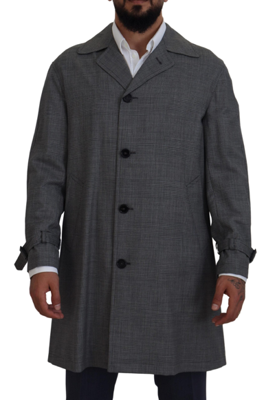 Dolce & Gabbana Gray Wool Plaid Long Trench Coat Jacket Trench Coat Jacket In Gray