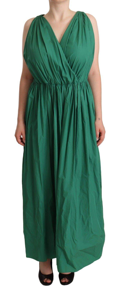 Shop Dolce & Gabbana Green Cotton Sleeveless V-neck Dress