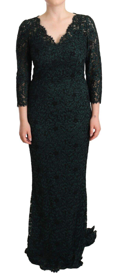 Shop Dolce & Gabbana Green Floral Lace Maxi Floor Length Dress