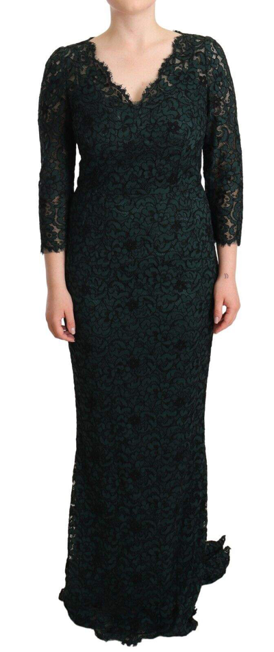 Dolce & Gabbana Green Floral Lace Maxi Floor Length Dress In Green