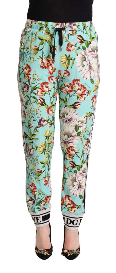 Shop Dolce & Gabbana Green Floral Print Mid Waist Trouser Jogger Pants