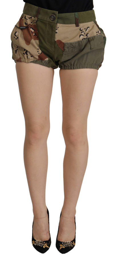 Shop Dolce & Gabbana Green High Waist Hot Pants Cotton Army Shorts