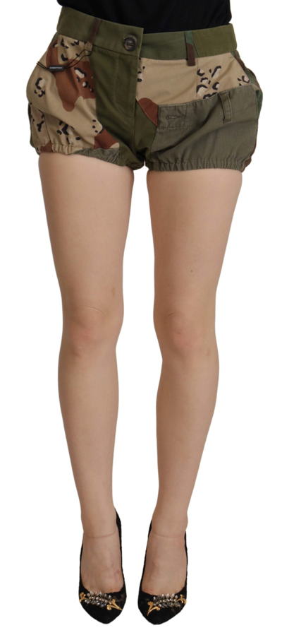 Dolce & Gabbana Green High Waist Hot Pants Cotton Army Shorts In Green