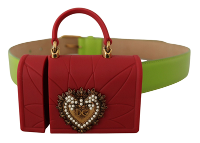 Shop Dolce & Gabbana Green Leather Devotion Heart Micro Bag Headphones Belt