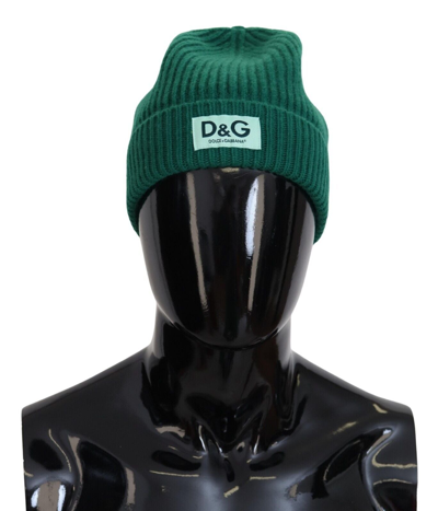 Shop Dolce & Gabbana Green Logo Beanie  One Size Wool Knit Hat