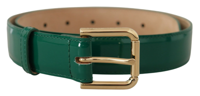 Shop Dolce & Gabbana Green Patent Leather Logo Engraved Buckle Belt