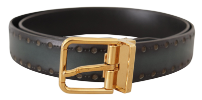 Shop Dolce & Gabbana Green Perforated Leather Brass Metal Belt
