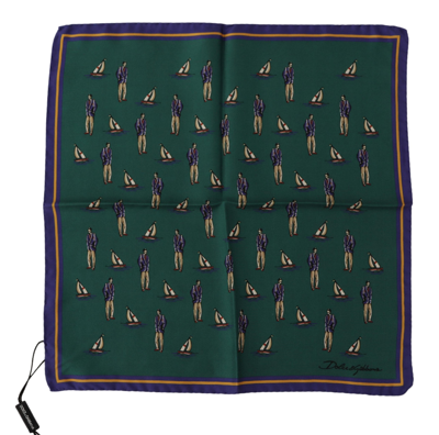 Shop Dolce & Gabbana Green Printed Dg Logo S Square Handkerchief Scarf
