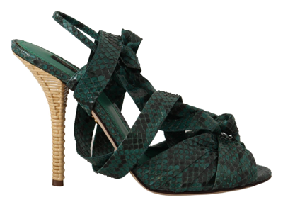 Shop Dolce & Gabbana Green Python Strap Sandals Heels