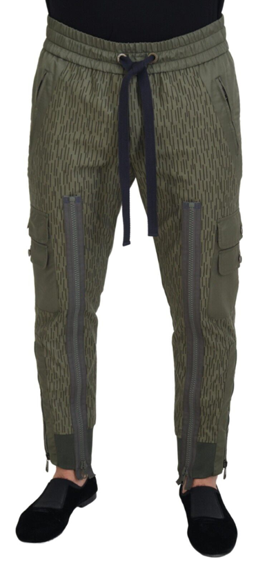 Dolce & Gabbana Green Striped Cargo Zipper Leg Men Trouser Pants In Green