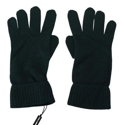 Shop Dolce & Gabbana Green Wrist Length Cashmere Knitted Gloves In Dark Green