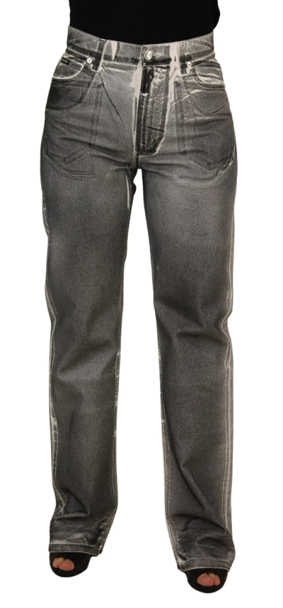 Shop Dolce & Gabbana Grey Washed High Waist Denim Pants Cotton Jeans