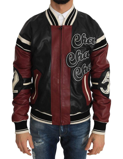 Shop Dolce & Gabbana Leather Club Lounge Black Red Jacket